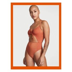 NWT Victoria's Secret Swim XL Ginger Glaze Ruched Shine Cutout 1 Piece Swimsuit